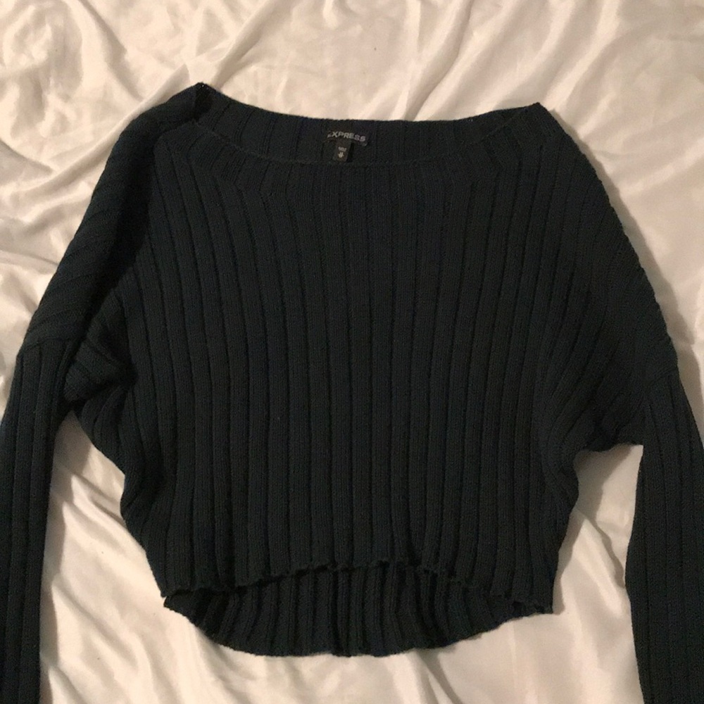 Dark green express long sleeve cropped top